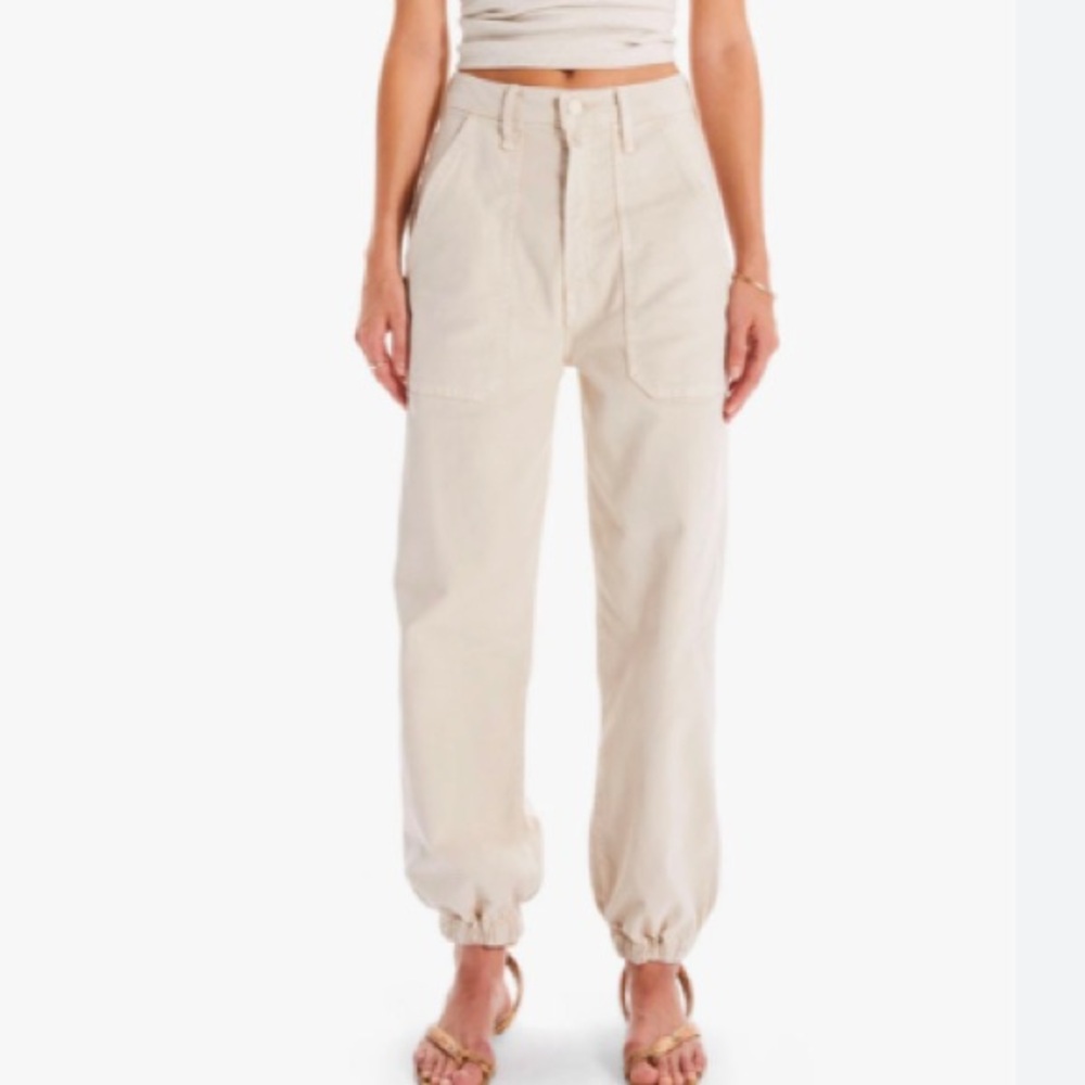 Mother The Wrapper patch springy ankle chalk tapioca jogger pants size 24 cream